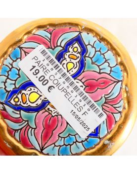 Paire de Dessous de Verres/Coupelles en Faïence Espagnol Décor Florale