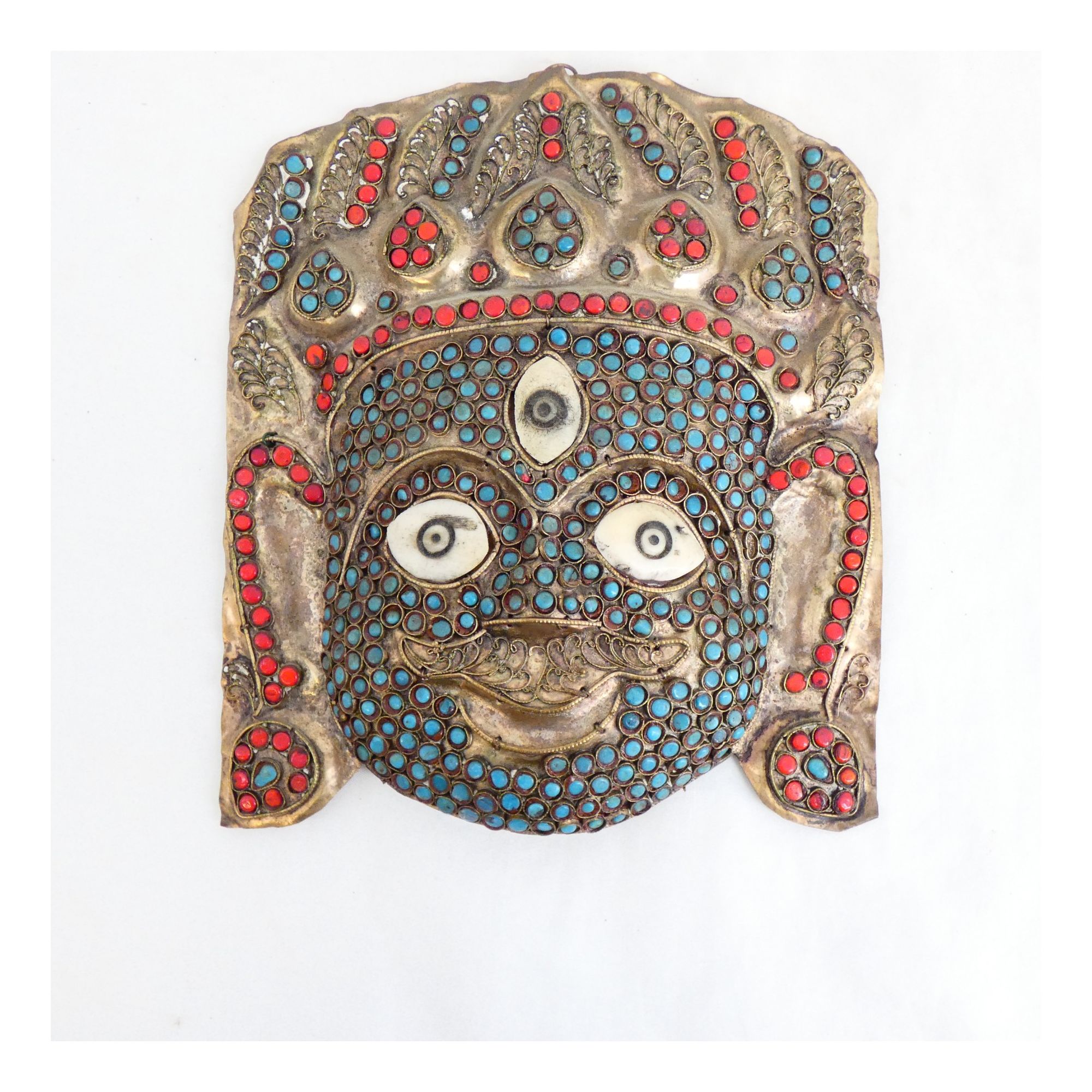 Petit Masque Bleu et Rouge Asiatique à Incrustations Petit Masque Bleu et Rouge Asiatique à Incrustations