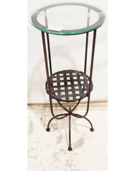 Round 2-Tier Metal Stand with Glass Top