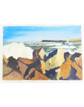 Petite Huile sur Toile Décor Aux Falaises Signé Nicole JOFFRE Non Encadrée