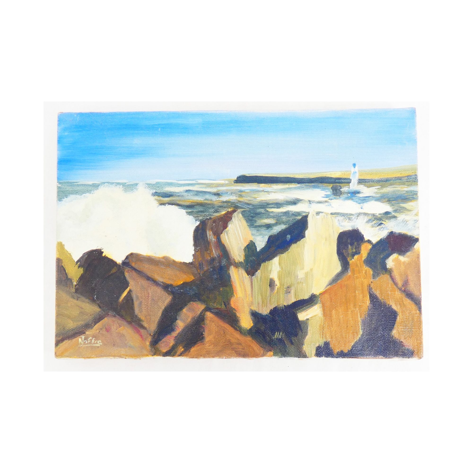 Petite Huile sur Toile Décor Aux Falaises Signé Nicole JOFFRE Non Encadrée Petite Huile sur Toile Décor Aux Falaises Signé Nicole JOFFRE Non Encadrée
