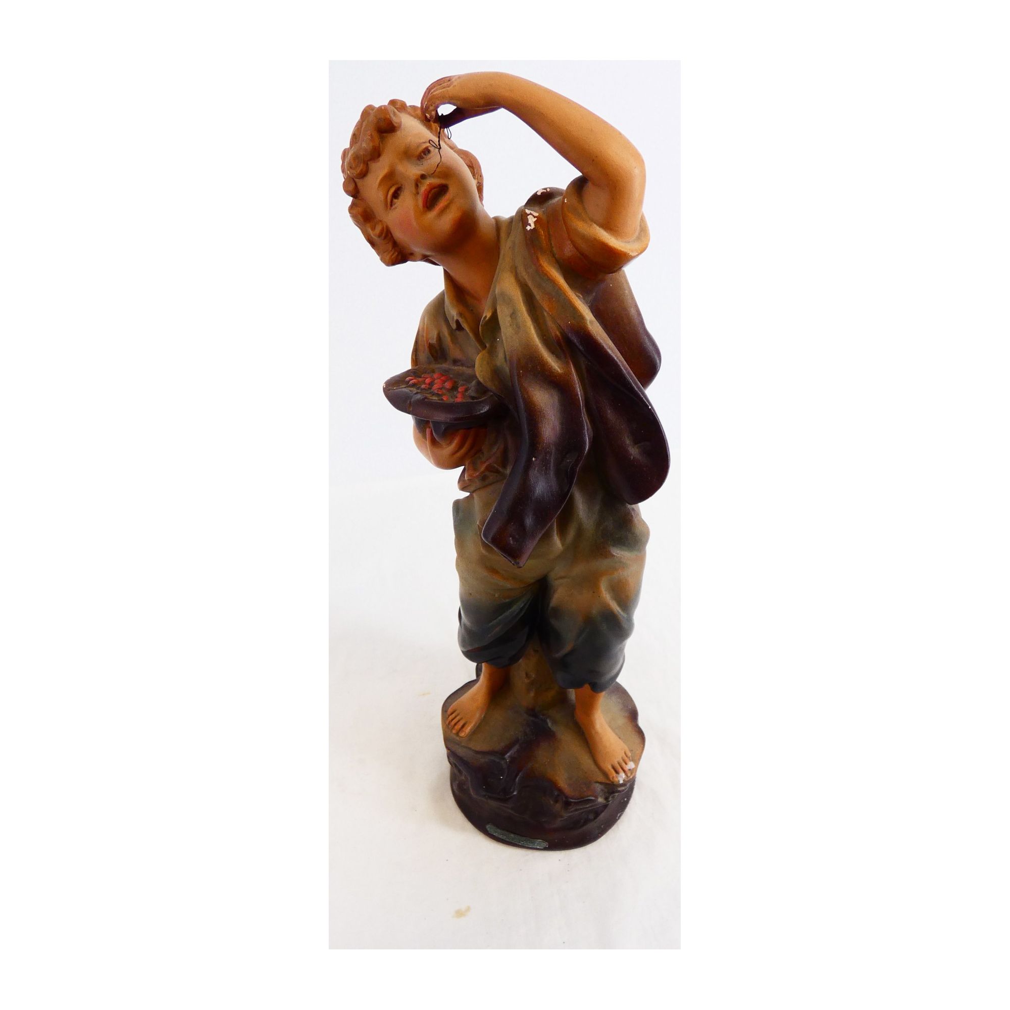 Sujet Jeune Garçon en Plâtre Moulé Polychrome Incomplet Sujet Jeune Garçon en Plâtre Moulé Polychrome Incomplet