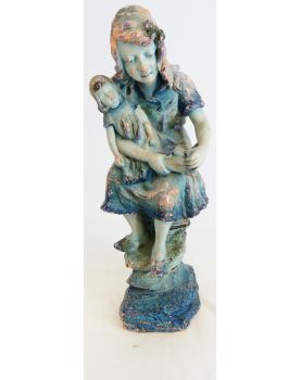 Signed Blue Terracotta Doll Girl