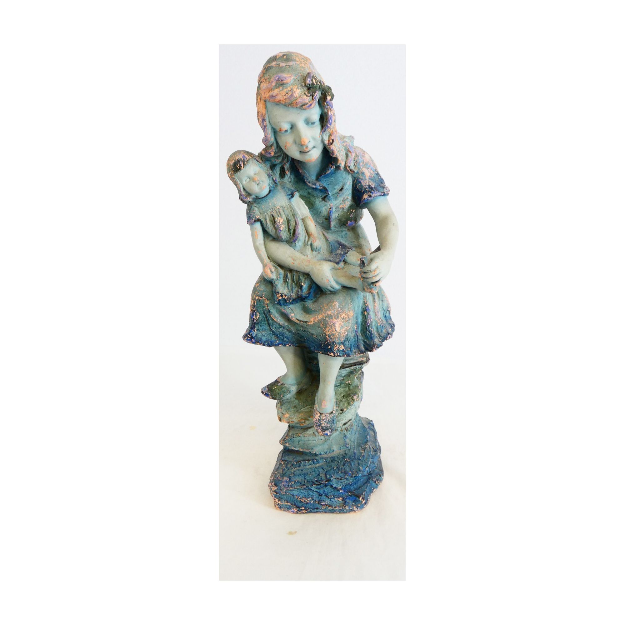 Signed Blue Terracotta Doll Girl Signed Blue Terracotta Doll Girl
