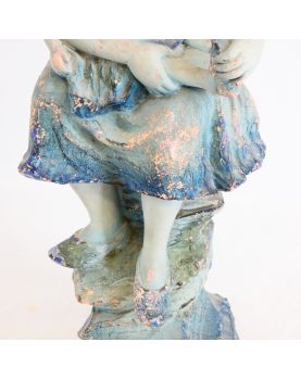 Signed Blue Terracotta Doll Girl