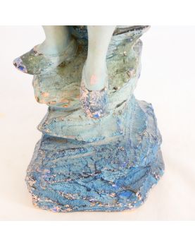 Signed Blue Terracotta Doll Girl