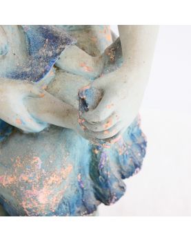 Signed Blue Terracotta Doll Girl
