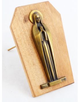 Petit Panneau en Bois avec Vierge en Bronze