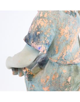 Signed Blue Terracotta Doll Girl