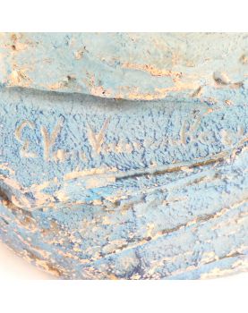 Sujet Fillette à la Poupée en Terre Cuite Bleue Signée