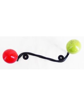 Petite Patère en Métal Noir et 2 Boules Colorés en Bois