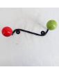 Petite Patère en Métal Noir et 2 Boules Colorés en Bois