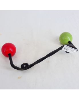 Petite Patère en Métal Noir et 2 Boules Colorés en Bois