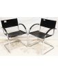 Pair of Black Leather Armchairs with Metal Frame in the Style of Mateo Grassi