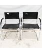Pair of Black Leather Armchairs with Metal Frame in the Style of Mateo Grassi