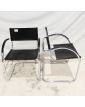 Pair of Black Leather Armchairs with Metal Frame in the Style of Mateo Grassi