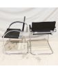 Pair of Black Leather Armchairs with Metal Frame in the Style of Mateo Grassi