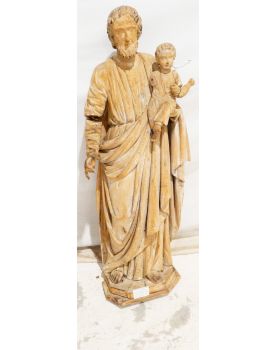 Grande Statue Saint Joseph en Bois Sculpté