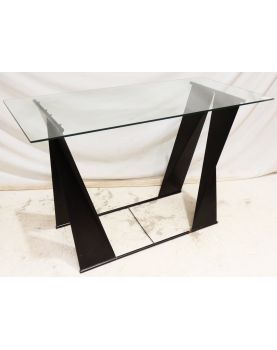 High Table with Glass Top and Black Metal Base Attributed to Pascal BAUER for TEBONG