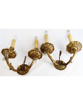 Paire d’Appliques à Pampilles en Bronze