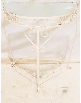 Console avec Étagère en Fer Forgé Blanc et Dessus Verre