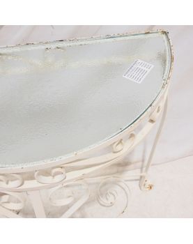 Console avec Étagère en Fer Forgé Blanc et Dessus Verre
