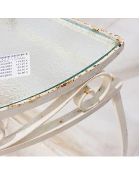 Console avec Étagère en Fer Forgé Blanc et Dessus Verre