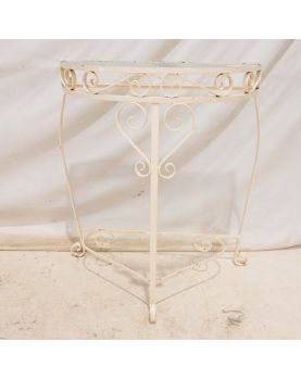 Console avec Étagère en Fer Forgé Blanc et Dessus Verre
