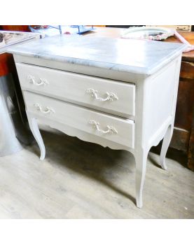 Petite Commode 2 Tiroirs Relookée Plateau Imitation Marbre