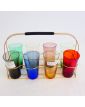 Set of 8 Vintage Colored Glasses with Gold Basket