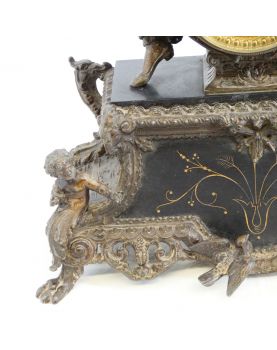 Spelter Pendulum with Woman and Child Subject to Restoration with Pendulum