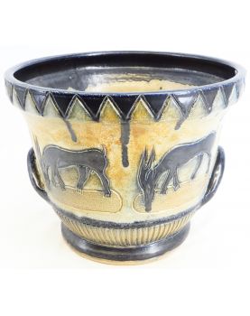 Cache Pot Émaillé Décor Antilopes Signé