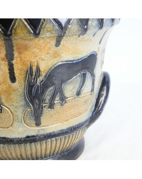 Cache Pot Émaillé Décor Antilopes Signé