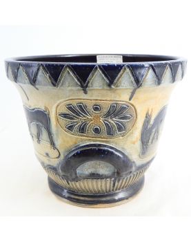 Enameled Plant Pot with Signed Antelope Decor