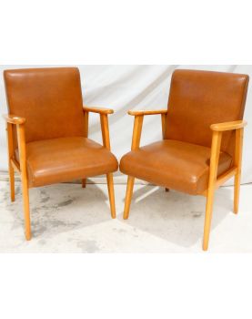 Pair of Brown Leatherette Armchairs 1960