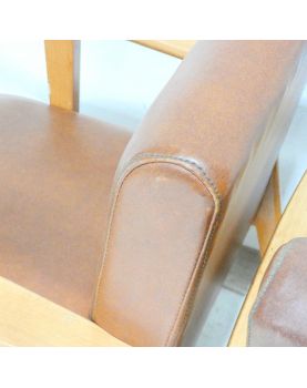 Paire de Fauteuils en Skaï Marron 1960