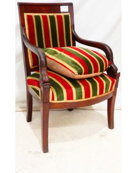 Fauteuil Empire en Acajou Rouge et Vert