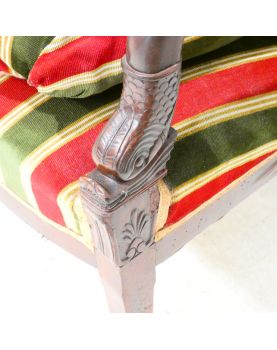 Empire Armchair in Red and Green Mahogany