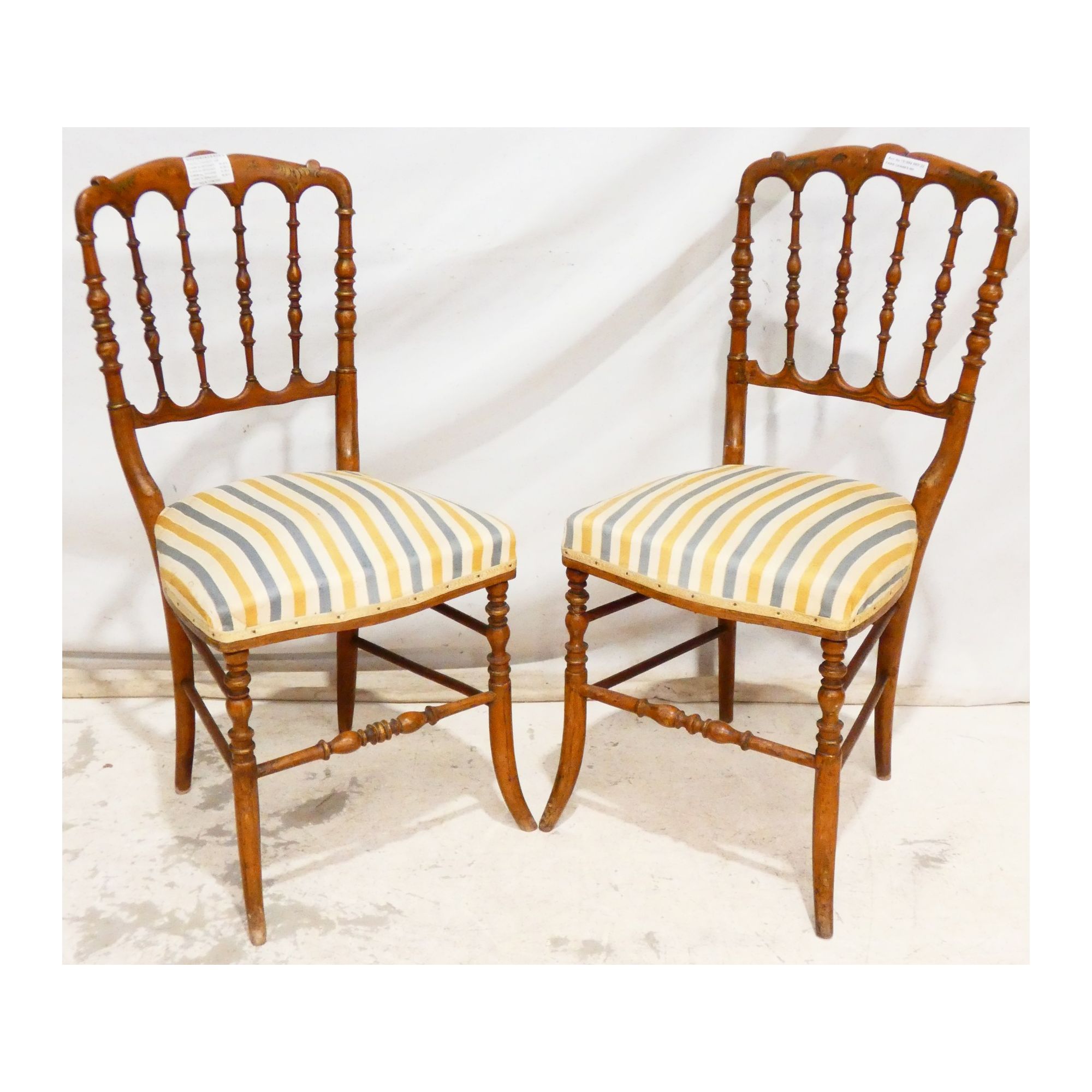 Pair of Napoleon III Chairs in Striped Fabric Pair of Napoleon III Chairs in Striped Fabric
