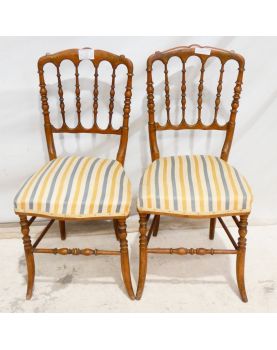 Pair of Napoleon III Chairs in Striped Fabric