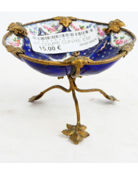Petite Coupe Tripode en Cuivre Emaillée Bleue