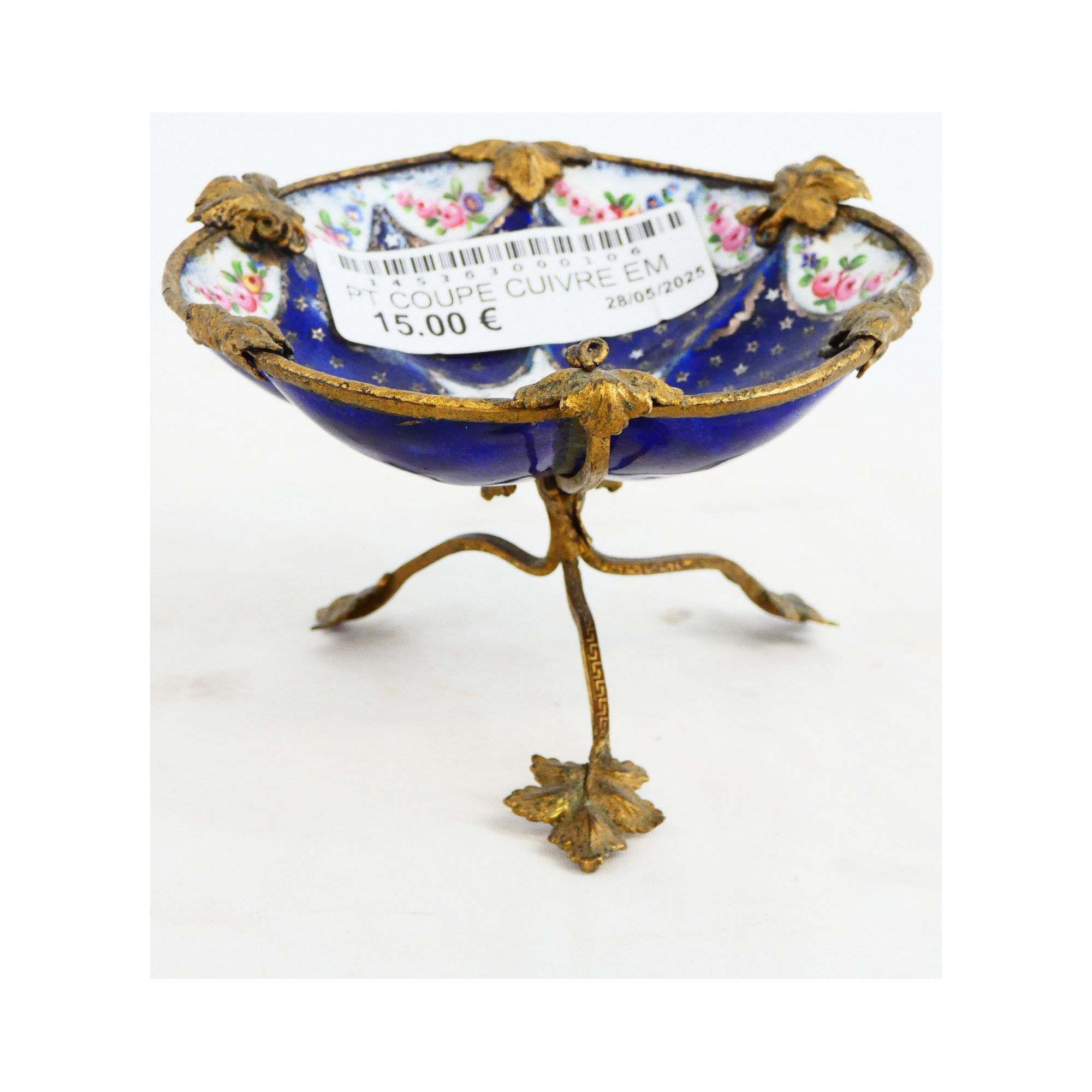 Small Blue Enameled Copper Tripod Cup Small Blue Enameled Copper Tripod Cup