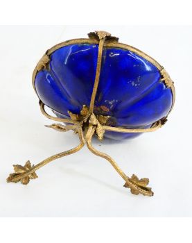 Petite Coupe Tripode en Cuivre Emaillée Bleue