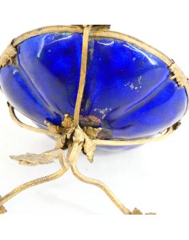 Petite Coupe Tripode en Cuivre Emaillée Bleue