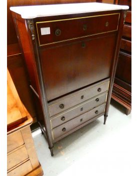 Secretary 1 flap 4 drawers White marble top