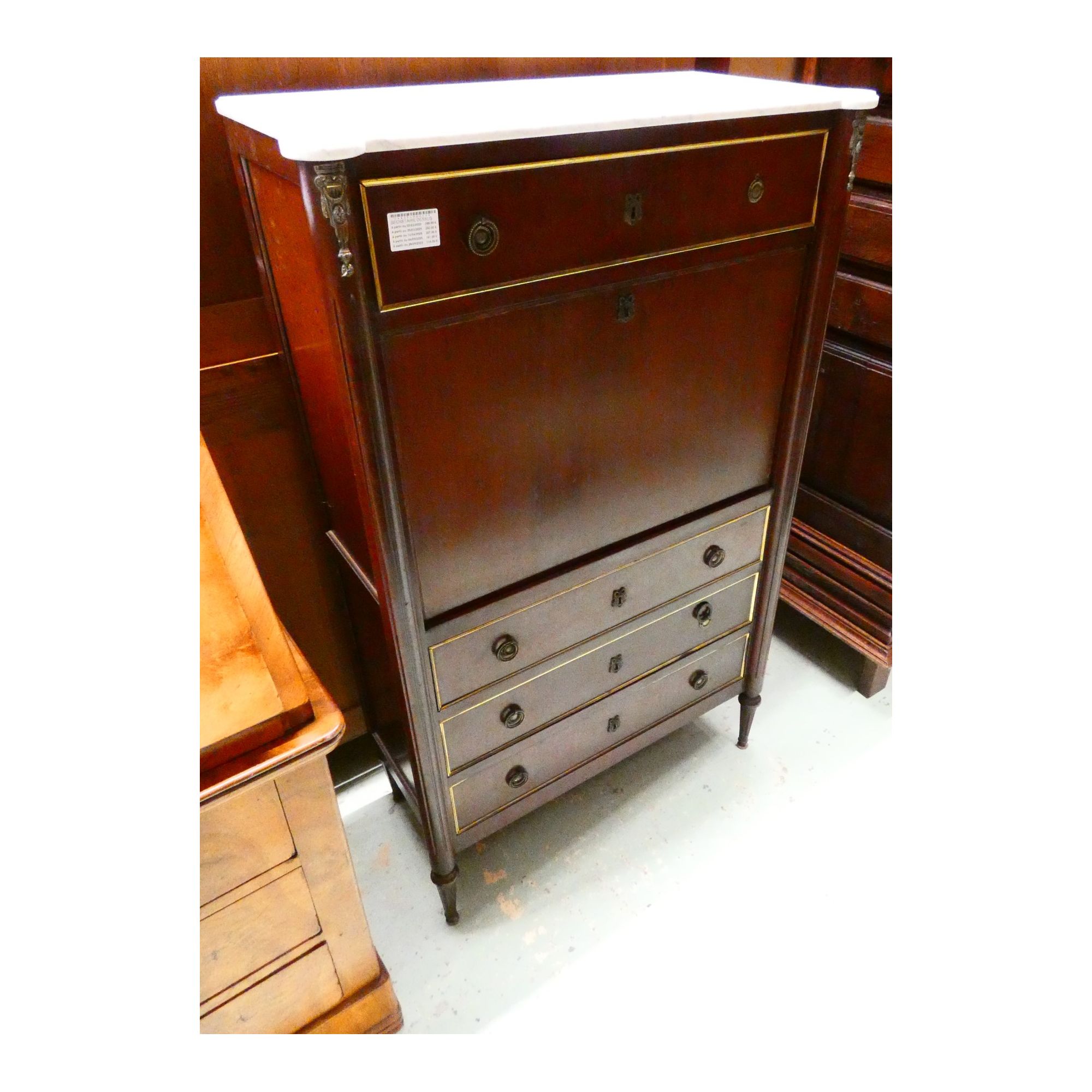 Secretary 1 flap 4 drawers White marble top Secretary 1 flap 4 drawers White marble top
