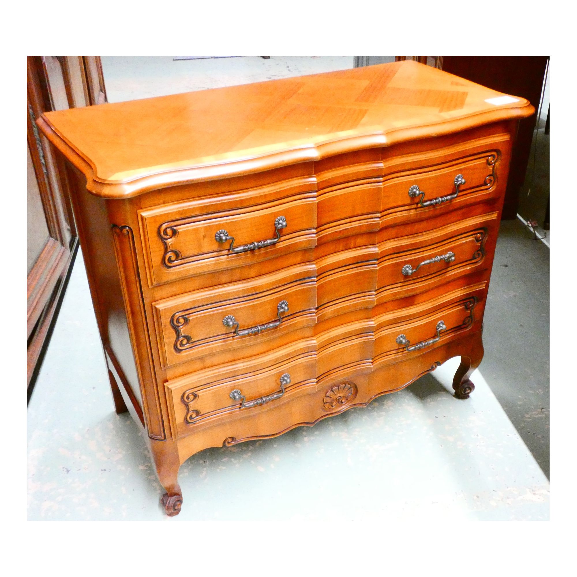 Arbalète 3-Drawer Regency Style Cherrywood Chest of Drawers Arbalète 3-Drawer Regency Style Cherrywood Chest of Drawers
