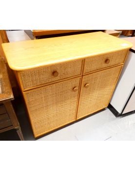 Small 2-Door, 2-Drawer Chest of Drawers with Rattan Finish