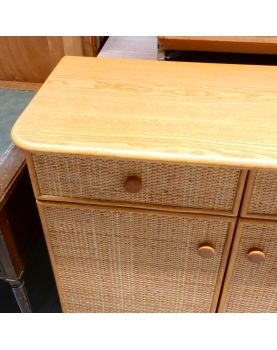 Small 2-Door, 2-Drawer Chest of Drawers with Rattan Finish