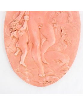 Terracotta Medallion Signed G.MARTI Nude Scene
